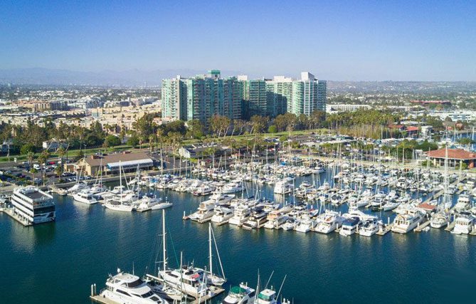 A marina with many boats in the water.