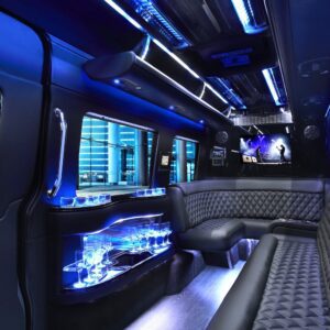 A very nice looking limo with blue lights.