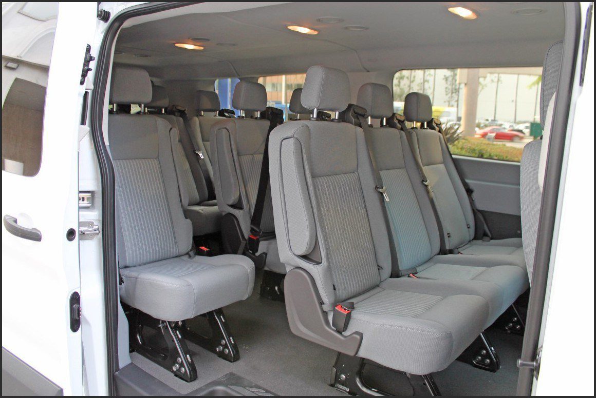 A van with many seats in it