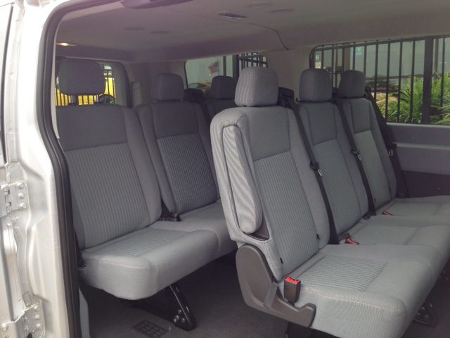 A van with many seats in it