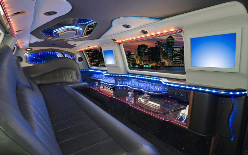 A picture of the inside of a limo.