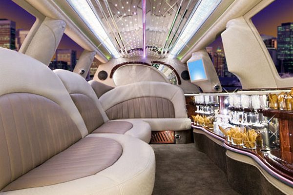 A picture of the inside of a limo.