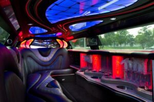 A picture of the inside of a limo.