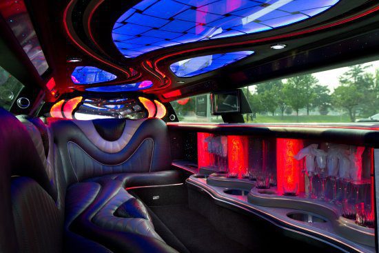 A picture of the inside of a limo.