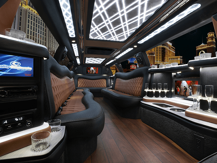 A picture of the inside of a limo.