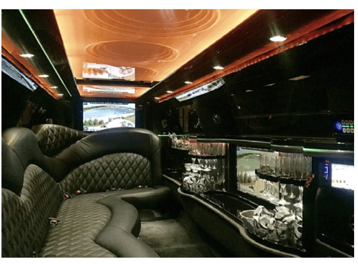 A picture of the inside of a limo.