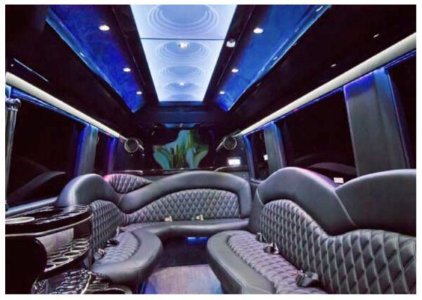 A picture of the inside of a limo.