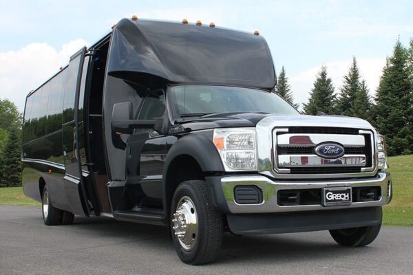 A black truck with a large open door.