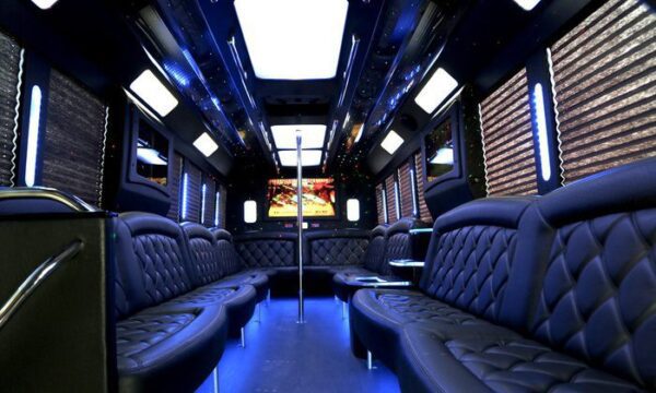 A picture of the inside of a limo.