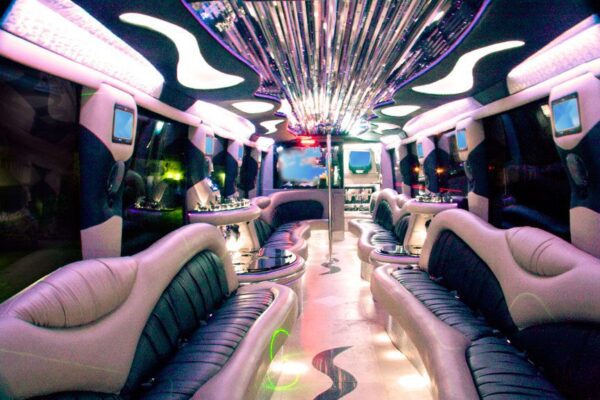 A picture of the inside of a limo.