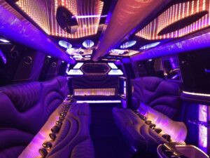 A view of the inside of a limo.