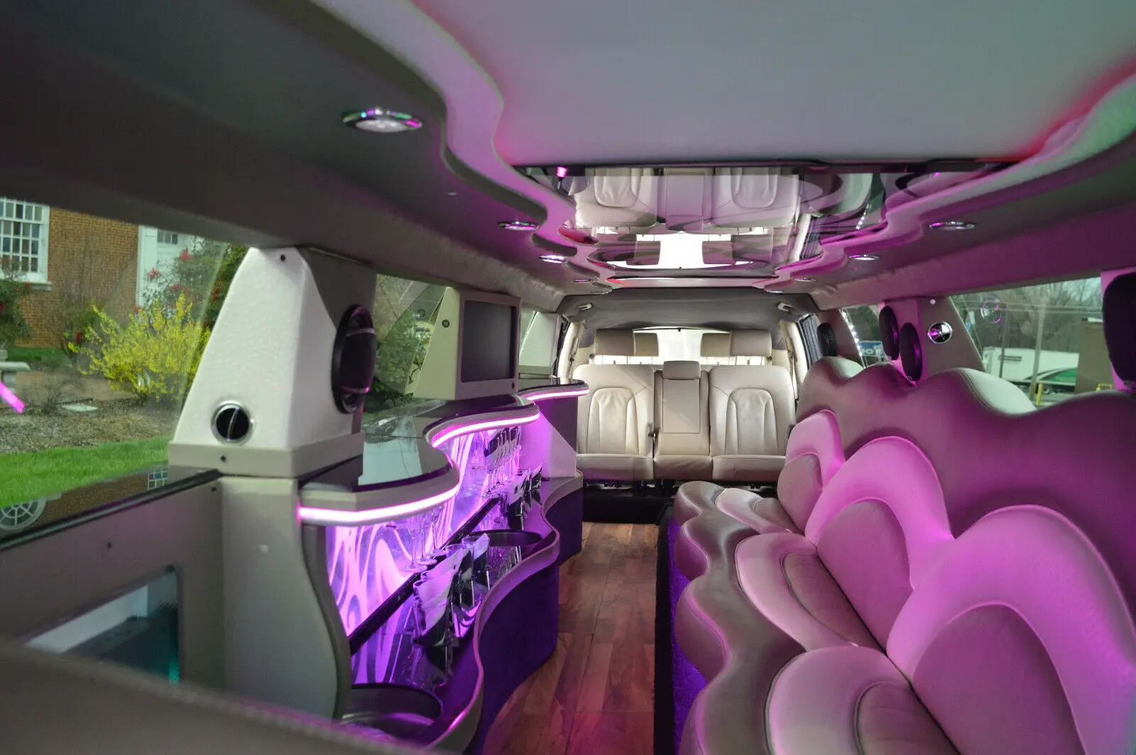 A picture of the inside of a limo.