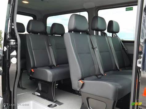 A van with many seats in it