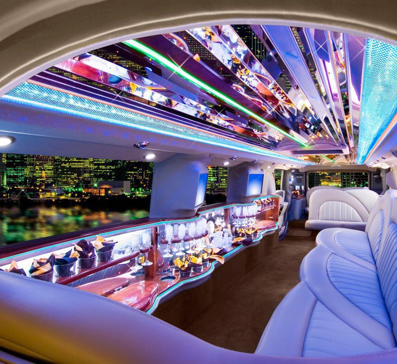 A view of the interior of a limo.