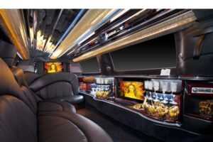 A picture of the inside of a limo.