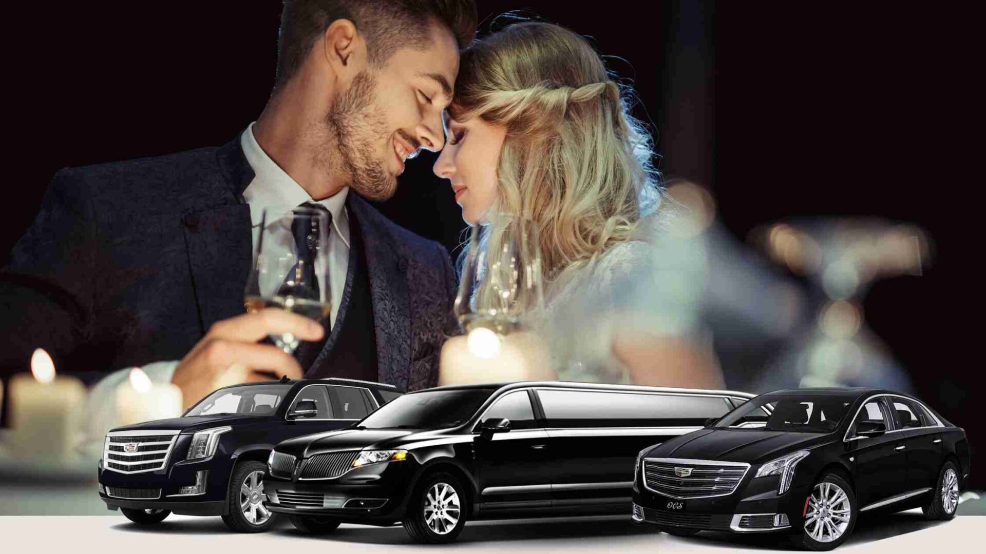 Wedding limousine with the couple